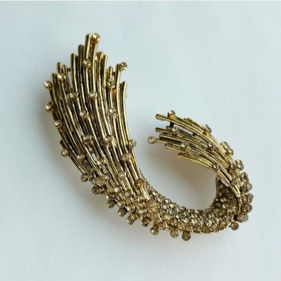 VINTAGE mid century gold tone Crystal brooch pin - Picture 4 of 7